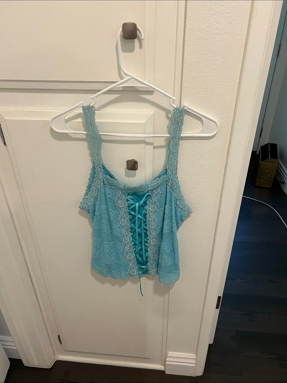 Lace-Front Sky Blue Camisole Tank